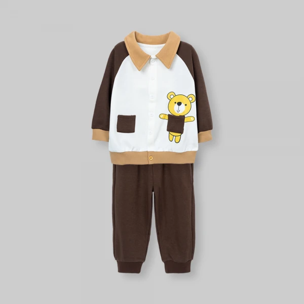 Bộ đông bé trai dài Animo Gấu nâu FW26 ST0726031 (1-4Y, Kem-Nâu đậm)