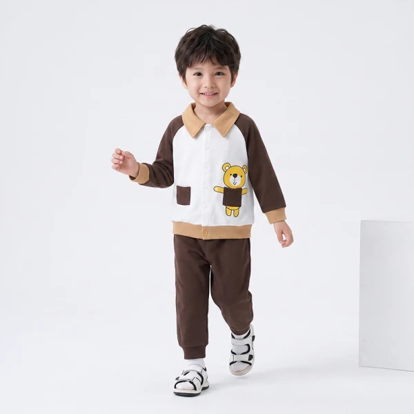 Bộ đông bé trai dài Animo Gấu nâu FW26 ST0726031 (1-4Y, Kem-Nâu đậm)
