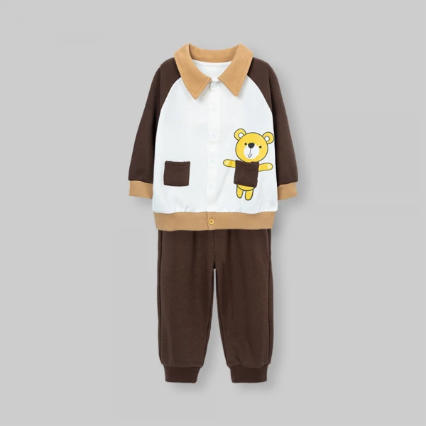 Bộ đông bé trai dài Animo Gấu nâu FW26 ST0726031 (1-4Y, Kem-Nâu đậm)
