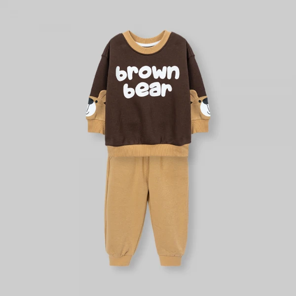 Bộ đông bé trai dài Animo Gấu nâu FW26 ST0726032 (1-4Y, Nâu-Nâu nhạt)