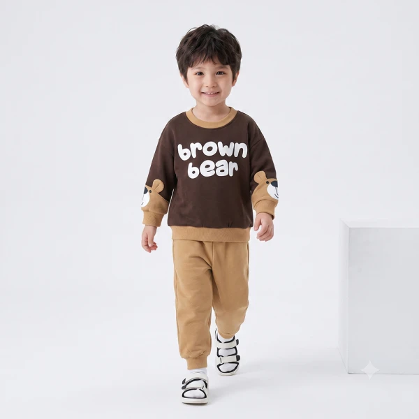 Bộ đông bé trai dài Animo Gấu nâu FW26 ST0726032 (1-4Y, Nâu-Nâu nhạt)