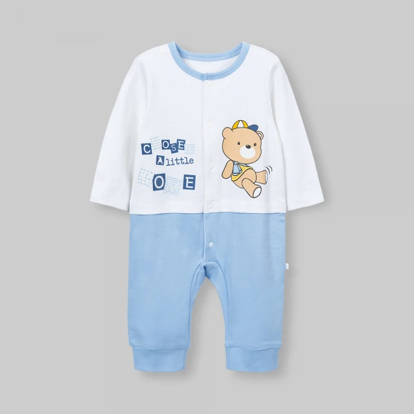 Bodysuit đông bé trai dài Animo Little bear FW26 VD0726064 (0-12M,Trắng-Xanh nhạt)