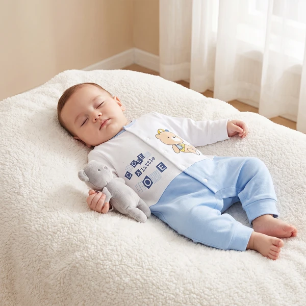 Bodysuit đông bé trai dài Animo Little bear FW26 VD0726064 (0-12M,Trắng-Xanh nhạt)
