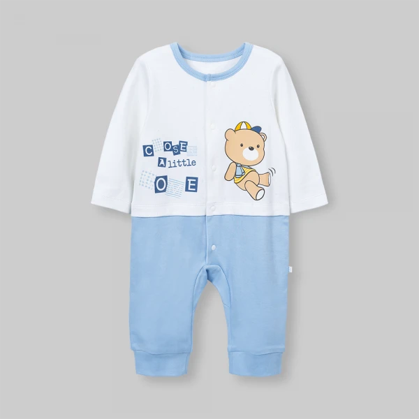 Bodysuit đông bé trai dài Animo Little bear FW26 VD0726064 (0-12M,Trắng-Xanh nhạt)