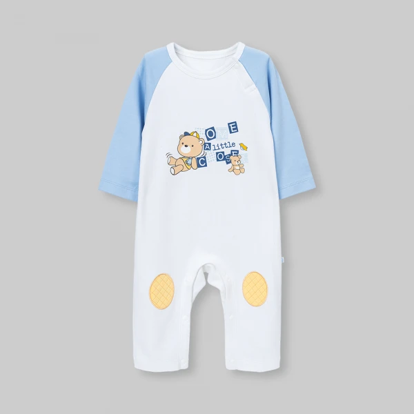 Bodysuit đông bé trai dài Animo Little bear FW26 VD0726063 (0-12M,Xanh-Trắng)