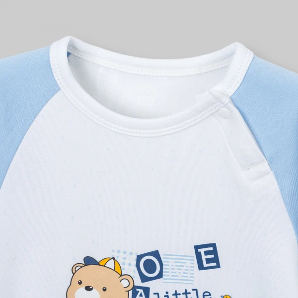 Bodysuit đông bé trai dài Animo Little bear FW26 VD0726063 (0-12M,Xanh-Trắng)