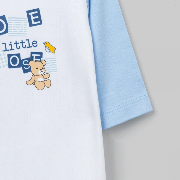 Bodysuit đông bé trai dài Animo Little bear FW26 VD0726063 (0-12M,Xanh-Trắng)
