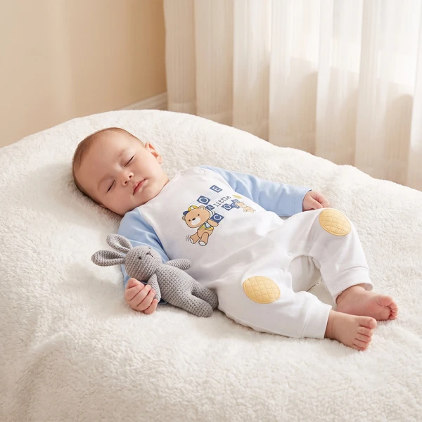 Bodysuit đông bé trai dài Animo Little bear FW26 VD0726063 (0-12M,Xanh-Trắng)