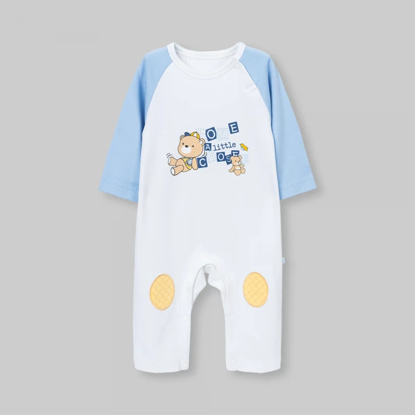 Bodysuit đông bé trai dài Animo Little bear FW26 VD0726063 (0-12M,Xanh-Trắng)
