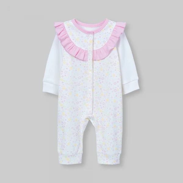 Bodysuit đông bé gái dài Animo Flowers FW26 VD0726058 (0-12M,Trắng họa tiết)