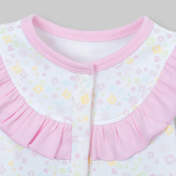 Bodysuit đông bé gái dài Animo Flowers FW26 VD0726058 (0-12M,Trắng họa tiết)