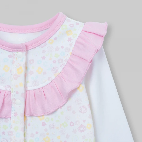 Bodysuit đông bé gái dài Animo Flowers FW26 VD0726058 (0-12M,Trắng họa tiết)