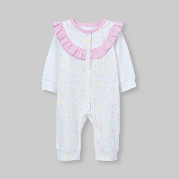 Bodysuit đông bé gái dài Animo Flowers FW26 VD0726058 (0-12M,Trắng họa tiết)
