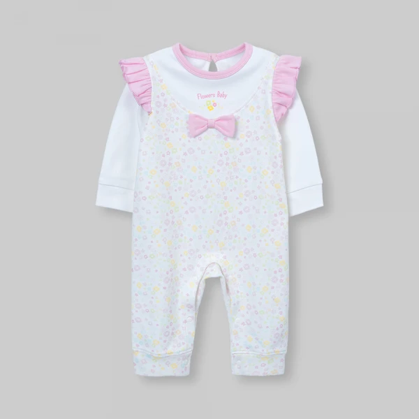 Bodysuit đông bé gái dài Animo Flowers FW26 VD0726059 (0-12M,Trắng họa tiết)