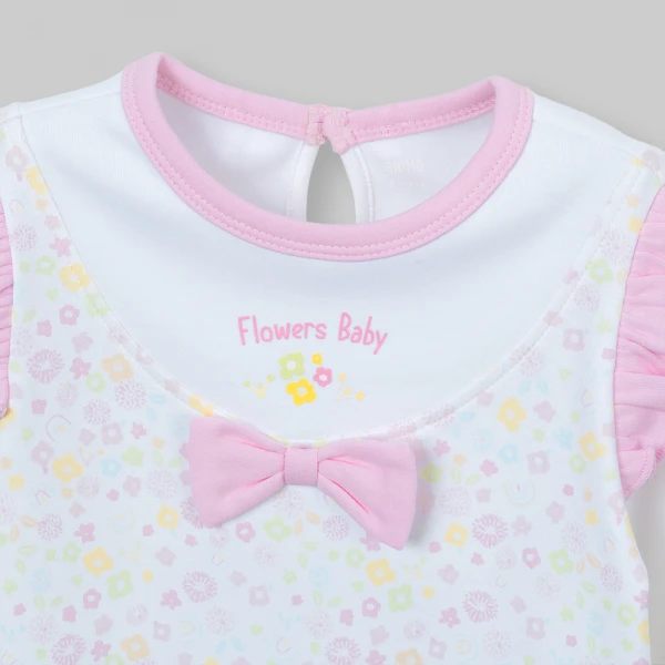 Bodysuit đông bé gái dài Animo Flowers FW26 VD0726059 (0-12M,Trắng họa tiết)