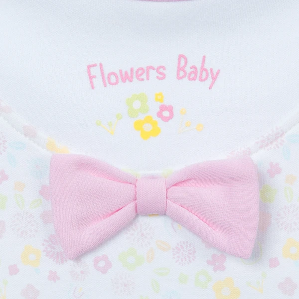Bodysuit đông bé gái dài Animo Flowers FW26 VD0726059 (0-12M,Trắng họa tiết)