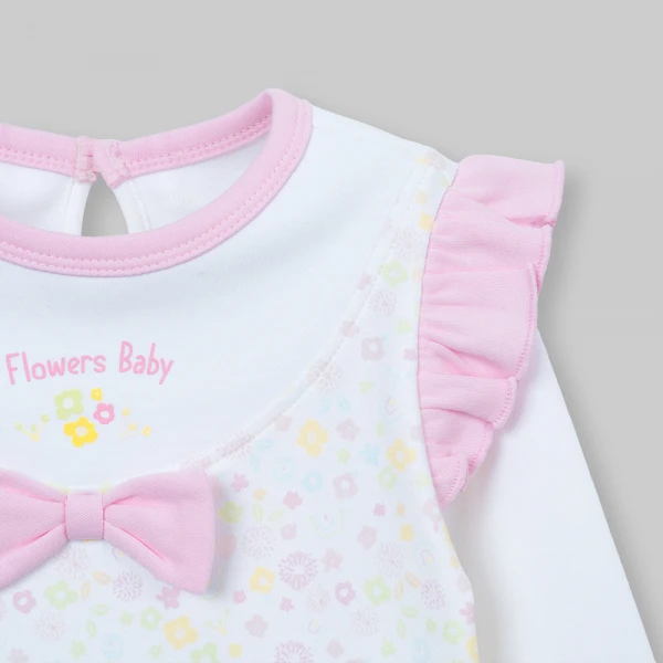 Bodysuit đông bé gái dài Animo Flowers FW26 VD0726059 (0-12M,Trắng họa tiết)