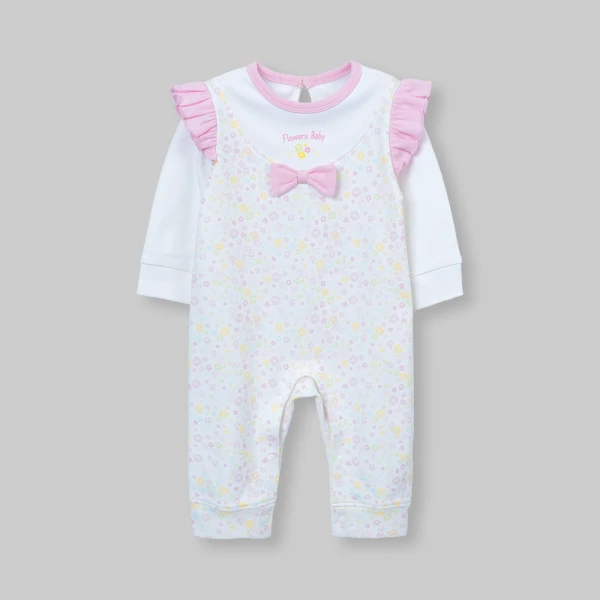 Bodysuit đông bé gái dài Animo Flowers FW26 VD0726059 (0-12M,Trắng họa tiết)
