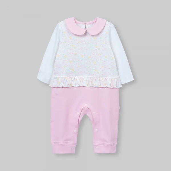 Bodysuit đông bé gái dài Animo Flowers FW26 VD0726060 (0-12M,Trắng-Hồng)