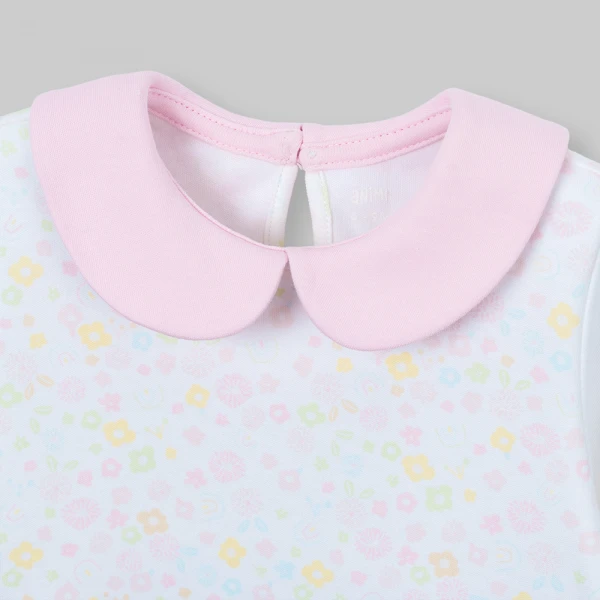 Bodysuit đông bé gái dài Animo Flowers FW26 VD0726060 (0-12M,Trắng-Hồng)