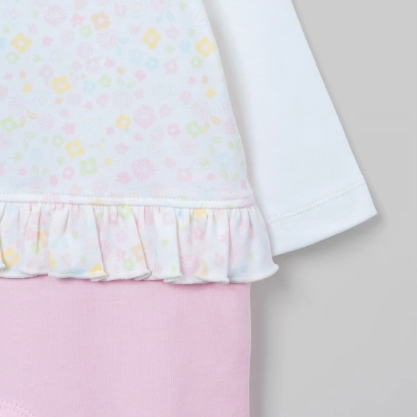 Bodysuit đông bé gái dài Animo Flowers FW26 VD0726060 (0-12M,Trắng-Hồng)