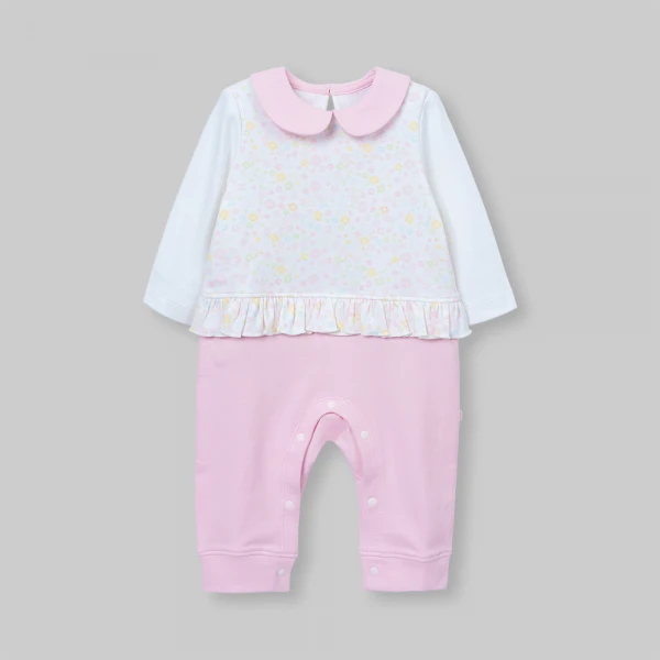 Bodysuit đông bé gái dài Animo Flowers FW26 VD0726060 (0-12M,Trắng-Hồng)