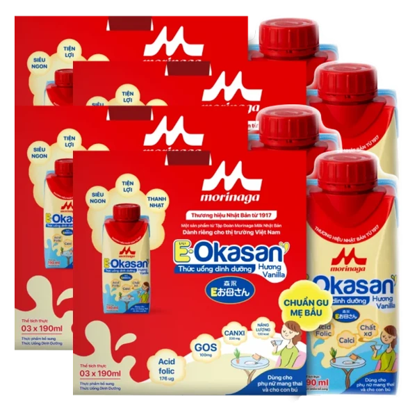 Combo 4 Sữa nước cho mẹ trước & sau sinh Morinaga hương vani 190ml (lốc 3 hộp)