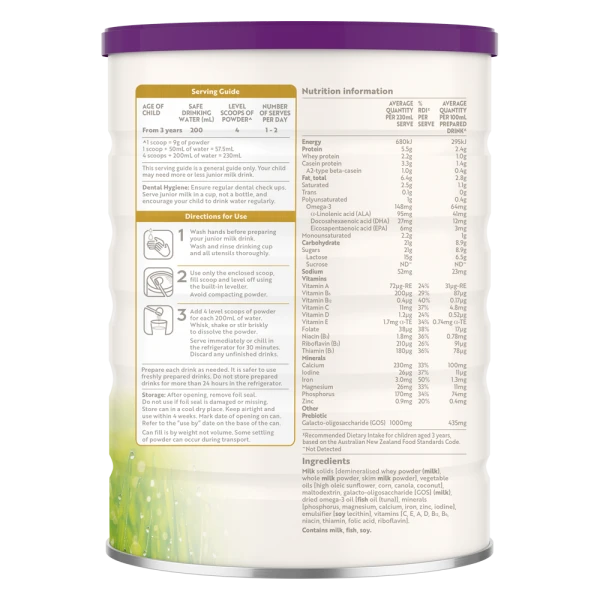 Sản phẩm dinh dưỡng công thức cho trẻ từ 3 tuổi a2 Gentle Gold Premium Junior Milk Drink (800g)