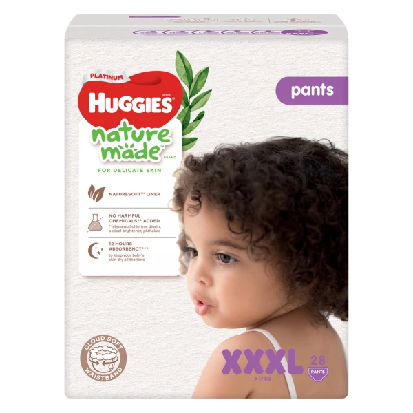 Tã quần siêu cao cấp Huggies Platinum Nature Made XXXL 28 miếng