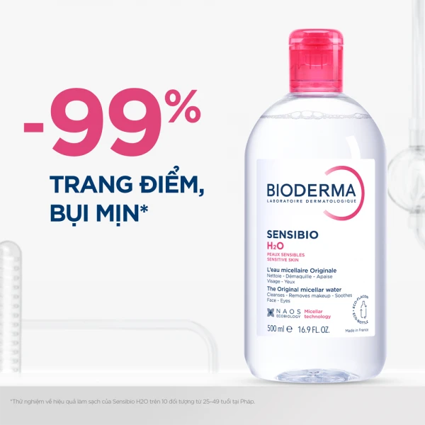 Dung dịch làm sạch và tẩy trang Micellar cho da thường và da nhạy cảm Bioderma Sensibio H2O 500ml