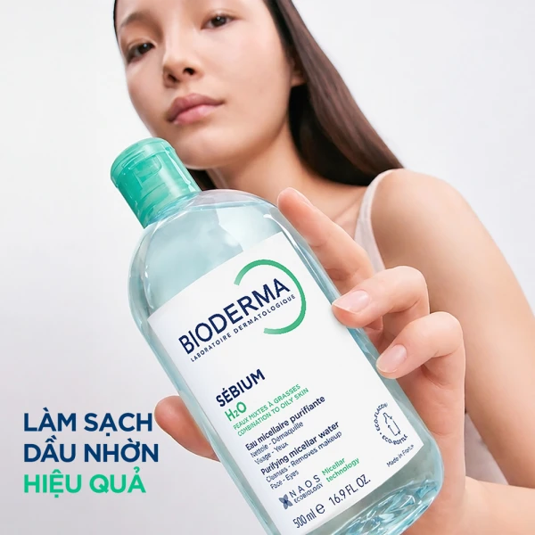 Dung dịch làm sạch và tẩy trang Micellar cho da hỗn hợp và da dầu Bioderma Sébium H2O 500ml