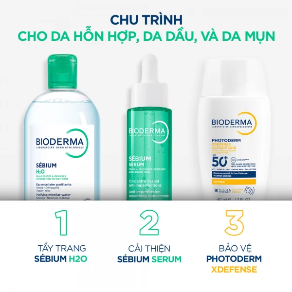 Dung dịch làm sạch và tẩy trang Micellar cho da hỗn hợp và da dầu Bioderma Sébium H2O 500ml