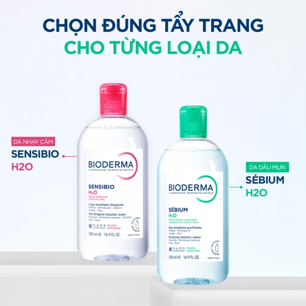 Dung dịch làm sạch và tẩy trang Micellar cho da hỗn hợp và da dầu Bioderma Sébium H2O 500ml