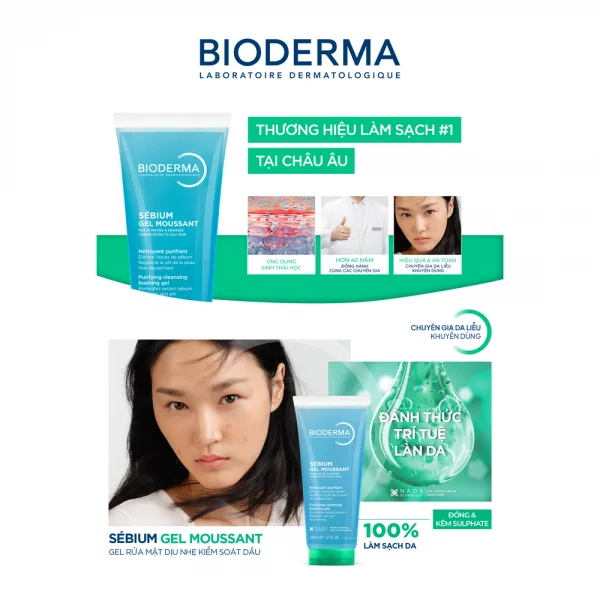 Gel rửa mặt tạo bọt cho da hỗn hợp và da dầu Bioderma Sébium Gel Moussant 200ml