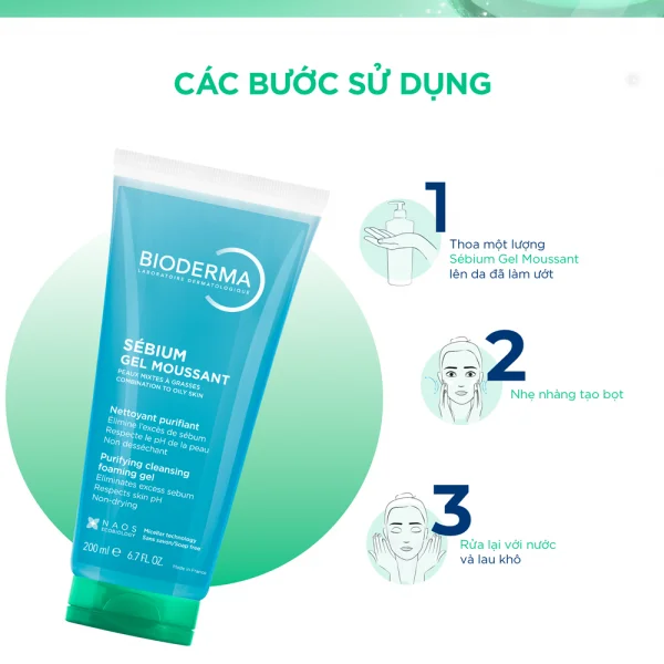 Gel rửa mặt tạo bọt cho da hỗn hợp và da dầu Bioderma Sébium Gel Moussant 200ml