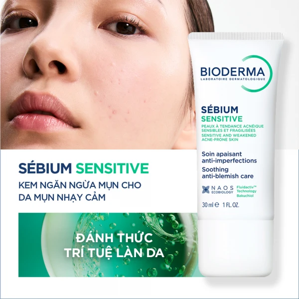 Kem dưỡng giảm mụn cho da mụn viêm nhạy cảm Bioderma Sébium Sensitive - 30 ml