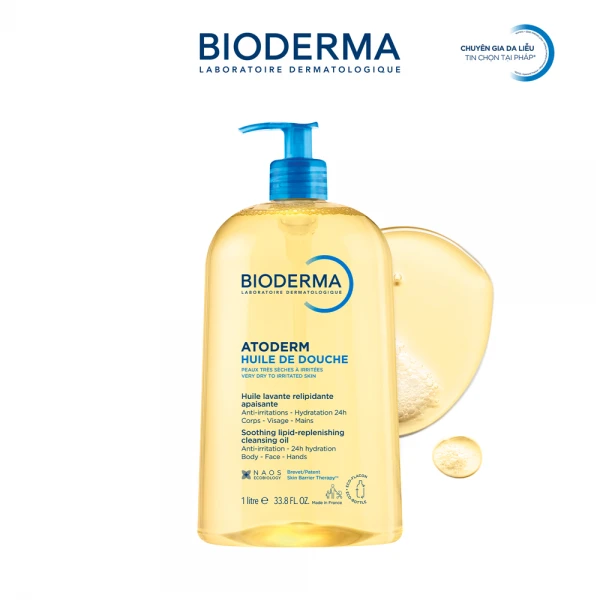 Dầu tắm giúp làm sạch, làm dịu và dưỡng ẩm dành cho da khô, da nhạy cảm Atoderm Huile De Douche 1L