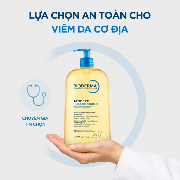 Dầu tắm giúp làm sạch, làm dịu và dưỡng ẩm dành cho da khô, da nhạy cảm Atoderm Huile De Douche 1L