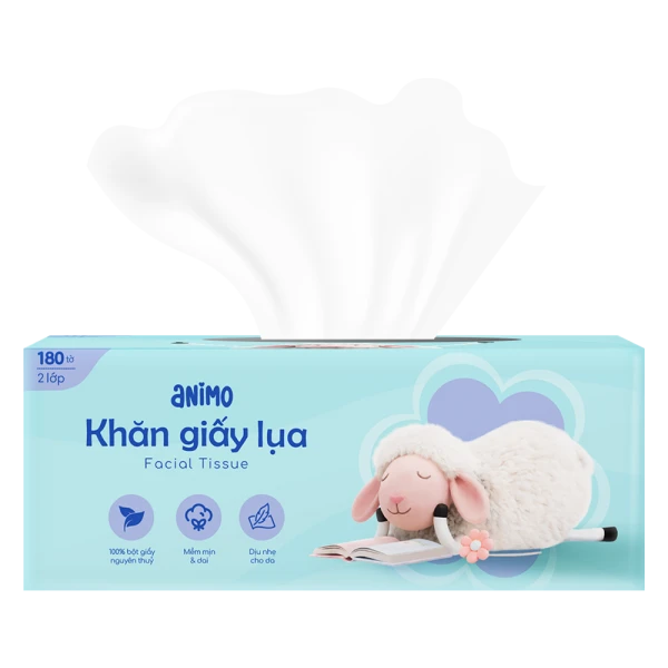 Khăn giấy lụa hộp Animo 2 lớp cho bé và gia đình (180 tờ)