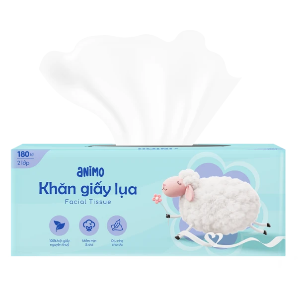 Khăn giấy lụa hộp Animo 2 lớp cho bé và gia đình (180 tờ)