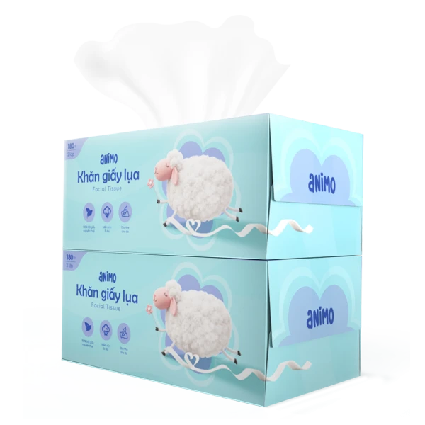 Khăn giấy lụa hộp Animo 2 lớp cho bé và gia đình (180 tờ)