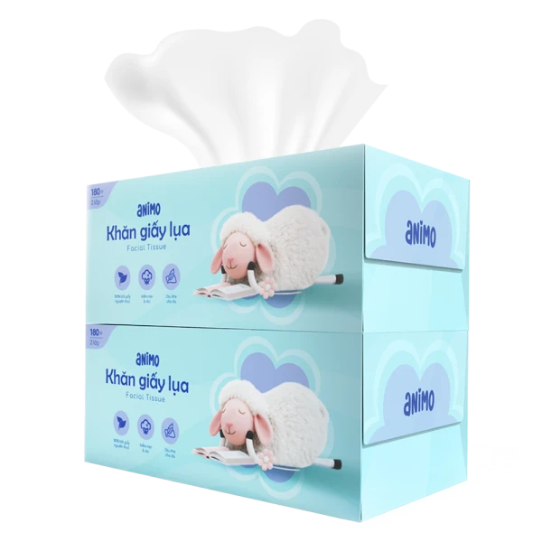 Khăn giấy lụa hộp Animo 2 lớp cho bé và gia đình (180 tờ)