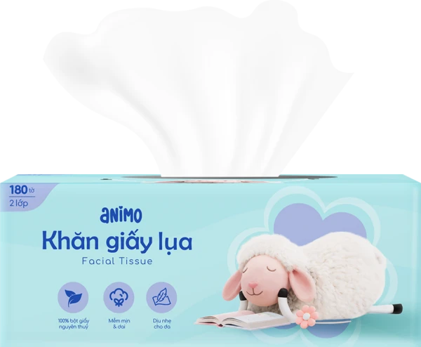 Khăn giấy lụa hộp Animo 2 lớp cho bé và gia đình (180 tờ)