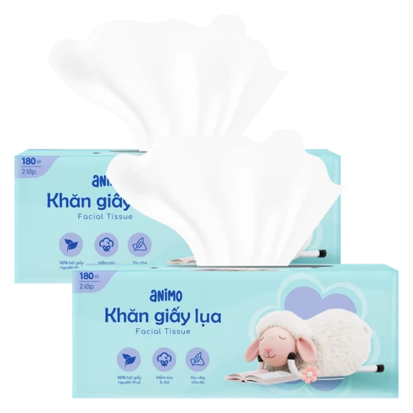 Combo 2 khăn giấy hộp 2 lớp Animo 180 tờ