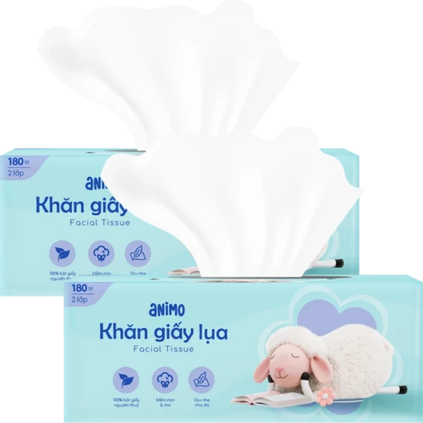 Combo 2 khăn giấy hộp 2 lớp Animo 180 tờ