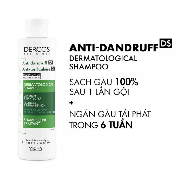 Dầu gội Vichy Dercos Anti-Dandruff DS hỗ trợ làm sạch gàu cho da đầu dầu (200ml)