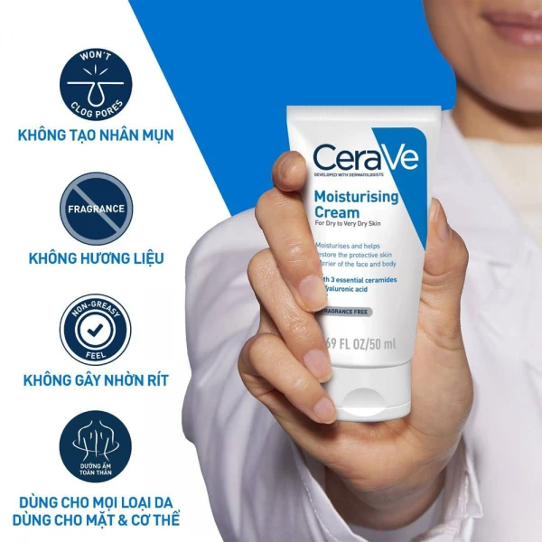 Kem dưỡng ẩm CeraVe Moisturising Cream cho da khô đến rất khô (50ml)