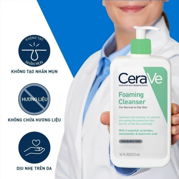 Sữa rửa mặt CeraVe Foaming Cleanser cho da thường đến da dầu (473ml)