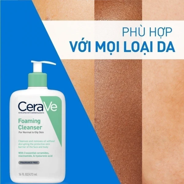 Sữa rửa mặt CeraVe Foaming Cleanser cho da thường đến da dầu (473ml)