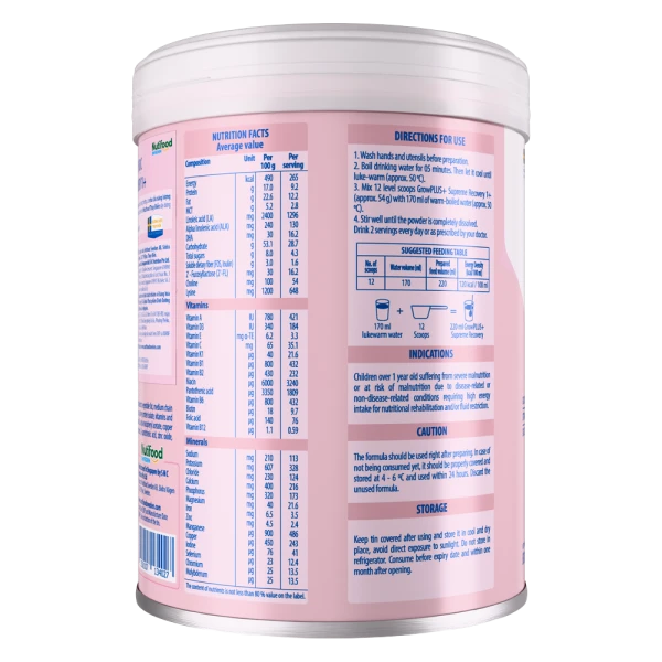 Thực phẩm dinh dưỡng y học NutiFood Sweden GrowPLUS+ Supreme Recovery 1+ cho bé từ 1 tuổi (800g)